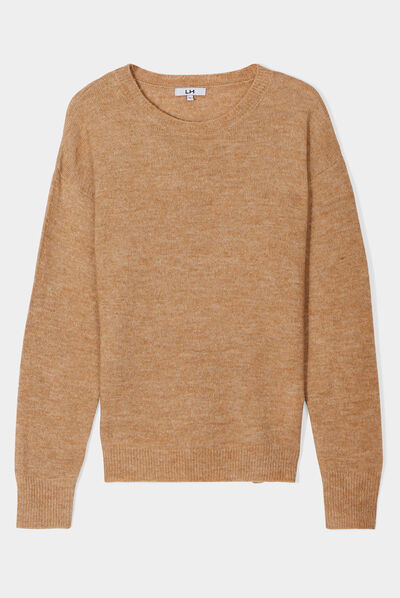 Pull col rond manches longues marron clair femme