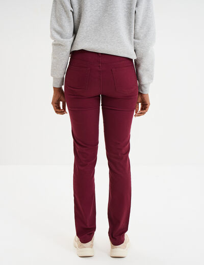 Pantalon slim en coton elasthanne bordeaux femme
