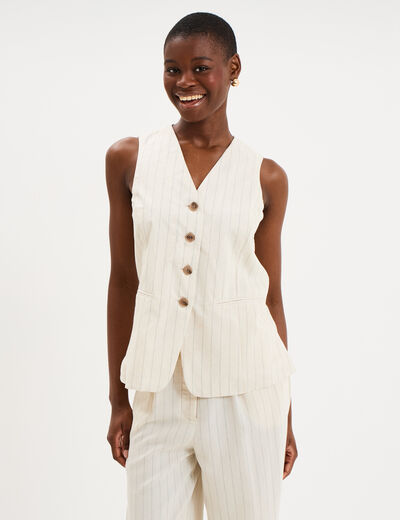 Veste sans manches ajust&eacute;e boutonn&eacute;e ecru femme