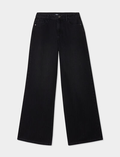 Jeans extra wide leg taille haute denim noir femme