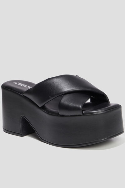 Mules compensées en cuir Liberto noir femme