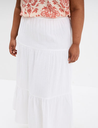Jupe longue évasée gaze de coton blanc femme grande taille