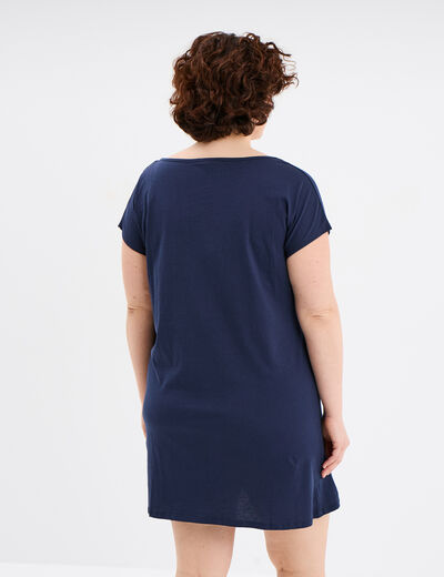 Chemise de nuit manches courtes coton bleu marine femme grande taille
