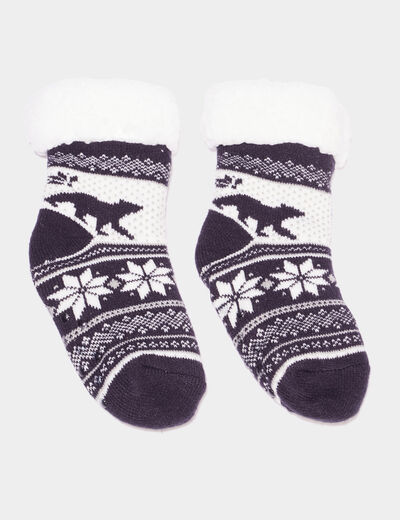 Chaussettes d'intérieur fourrées bleu marine garçon