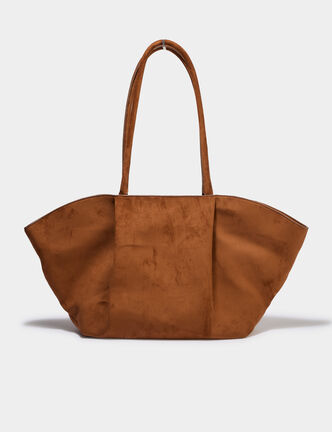 Sac cabas trap&egrave;ze effet su&eacute;dine camel femme