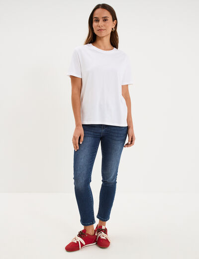 T-shirt col rond manches courtes coton blanc femme