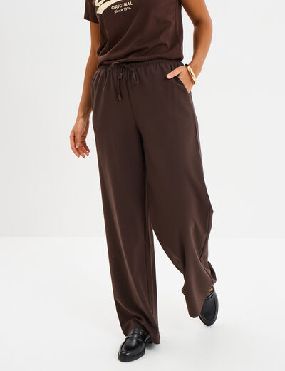 Pantalon large &eacute;lastiqu&eacute; marron fonc&eacute; femme