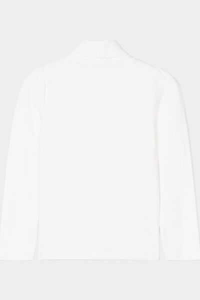 T-shirt col roul&eacute; manches longues coton ecru fille