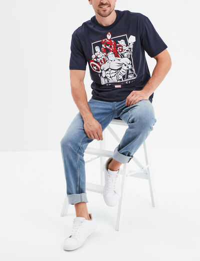 T-shirt manches courtes coton Avengers bleu marine homme
