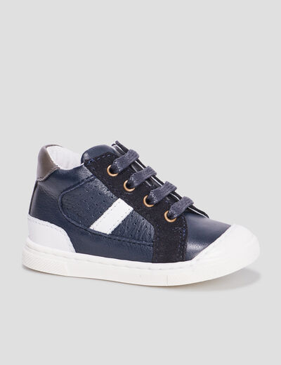 Bottillons zippés en cuir bleu marine bébé garçon