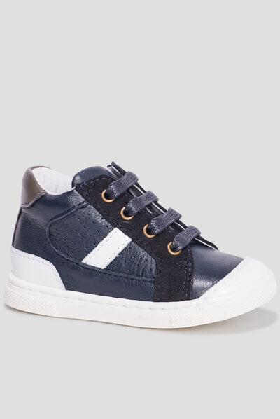 Bottillons zippés en cuir bleu marine bébé garçon