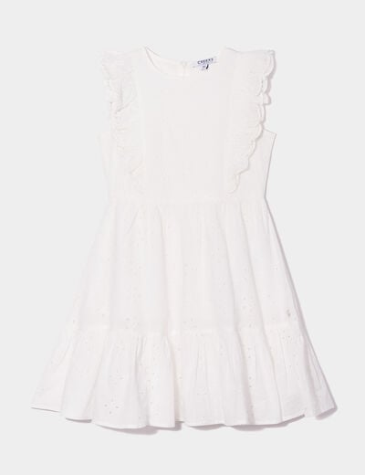 Robe broderie anglaise évasée blanc fille