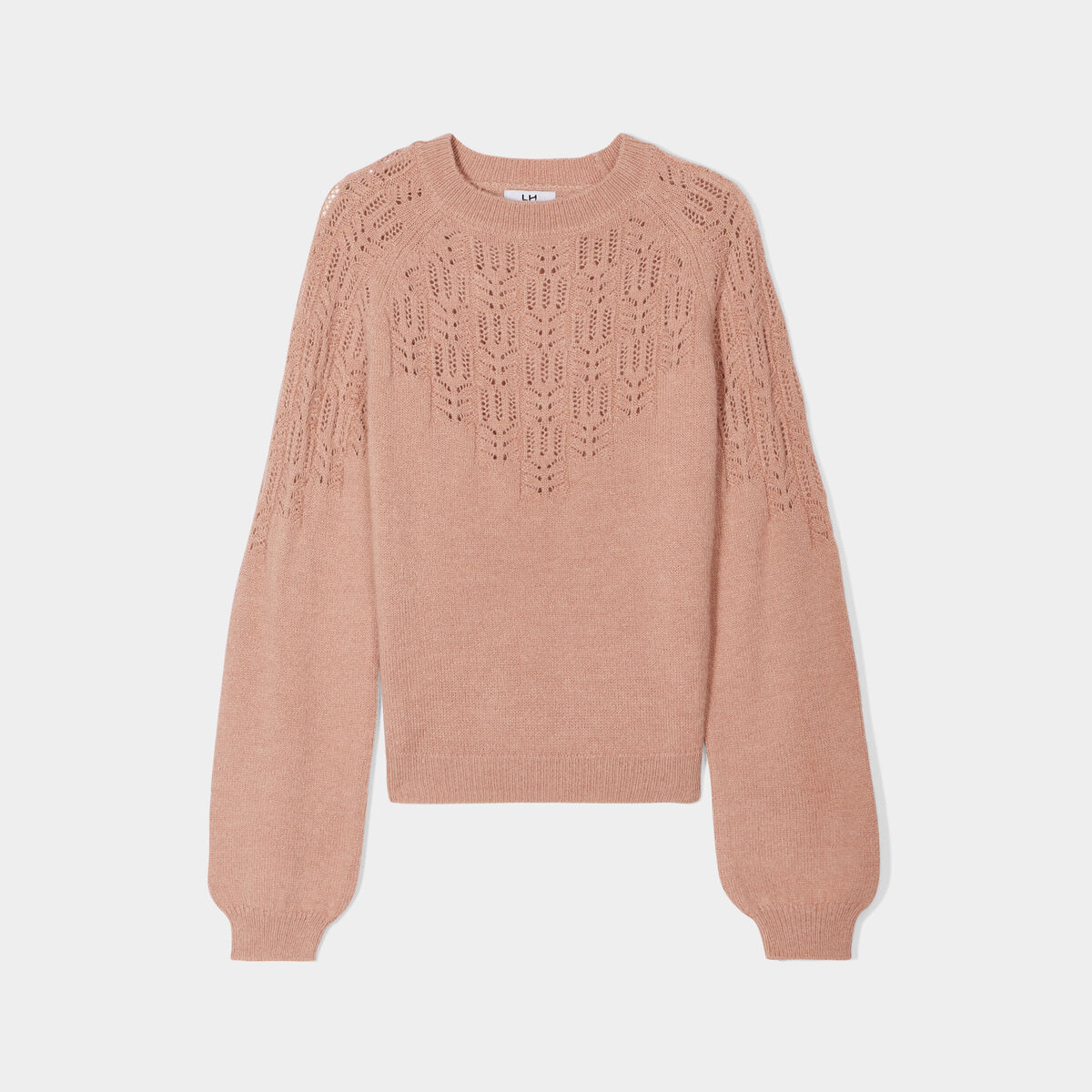 Pull manches ballons détails ajourés vieux rose femme