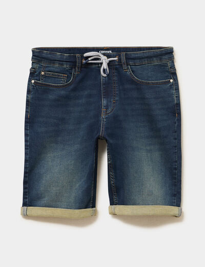 Bermuda droit &agrave; coulisse en jean denim used homme