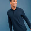 Polo manches longues encolure boutonnée bleu marine homme