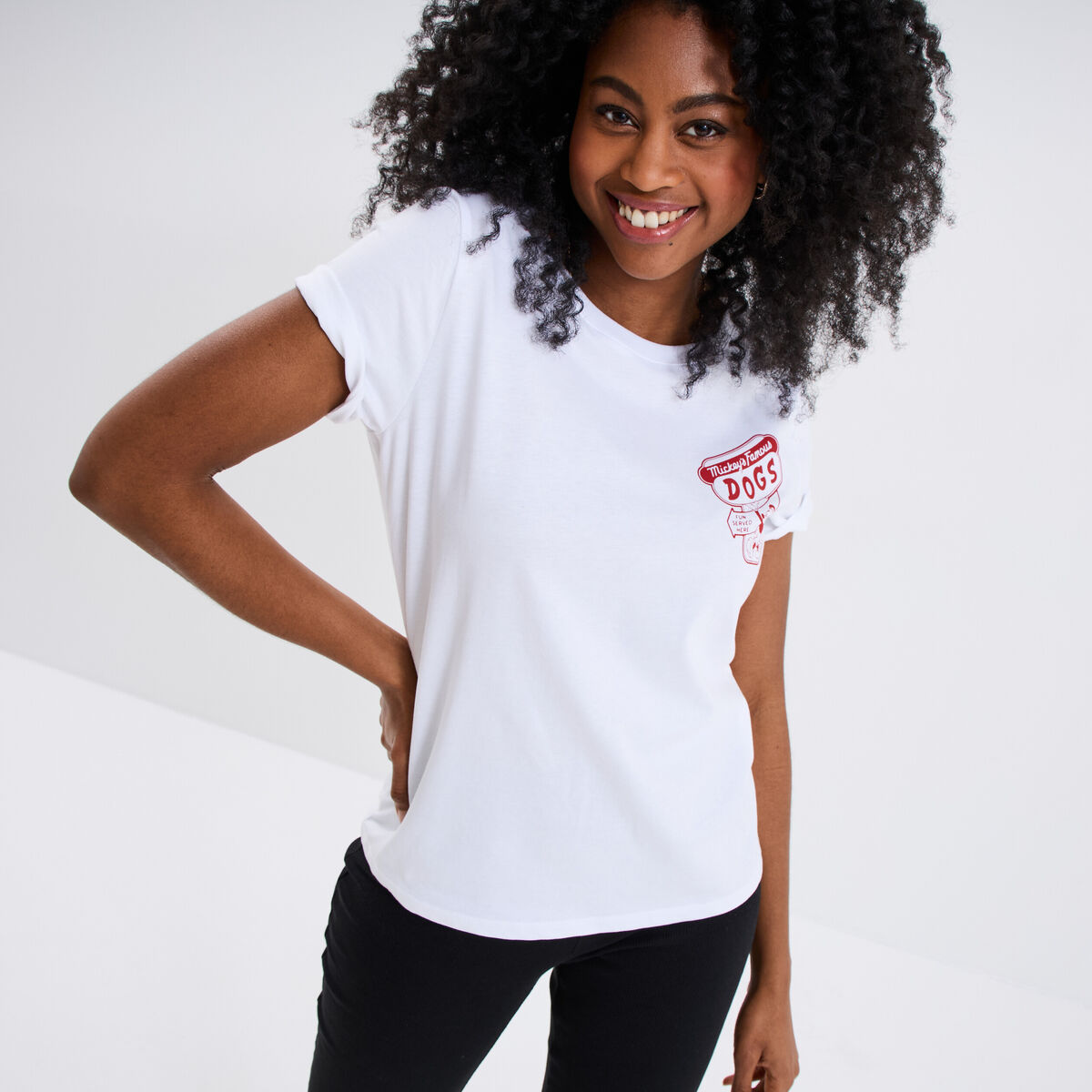 T-shirt manches courtes coton Mickey blanc femme