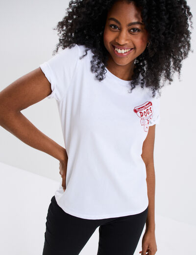 T-shirt manches courtes coton Mickey blanc femme