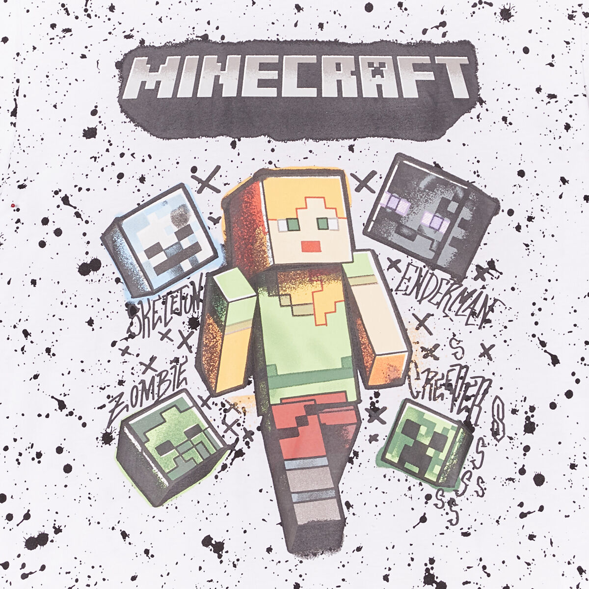 T-shirt manches courtes Minecraft blanc garçon