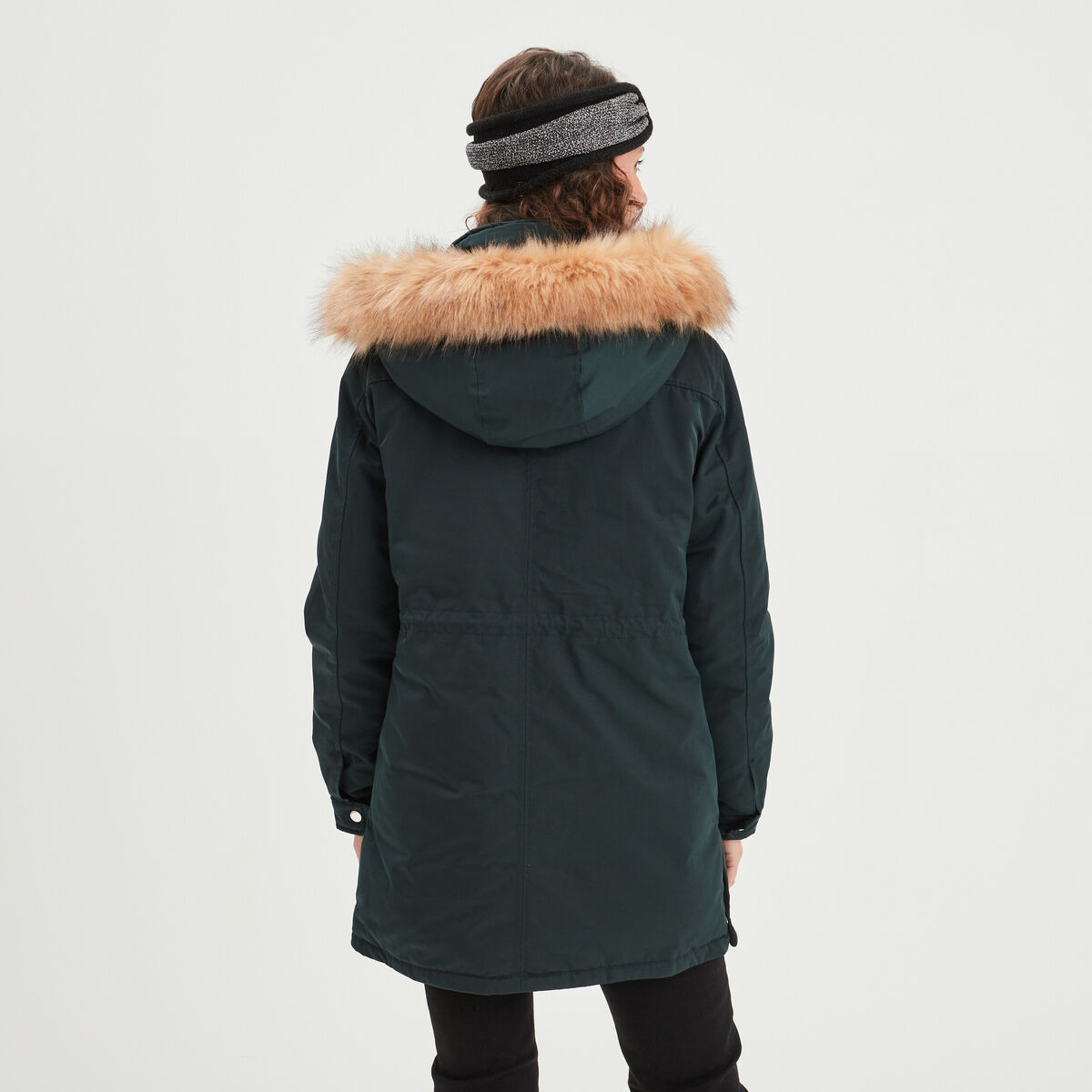Parka avec capuche fourrure vert foncé femme