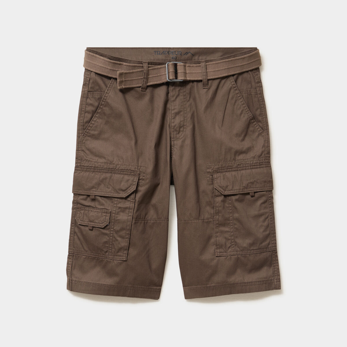 Bermuda cargo c&ocirc;tel&eacute; coton ceintur&eacute; marron fonc&eacute; homme