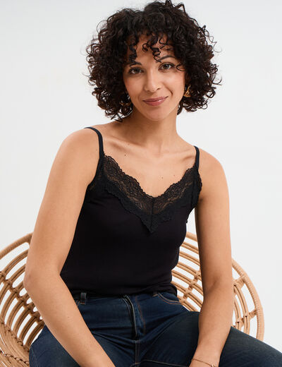 D&eacute;bardeur c&ocirc;tel&eacute; avec dentelle noir femme