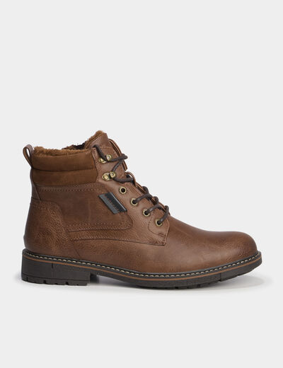 Bottines montantes zipp&eacute;es &agrave; lacets marron homme