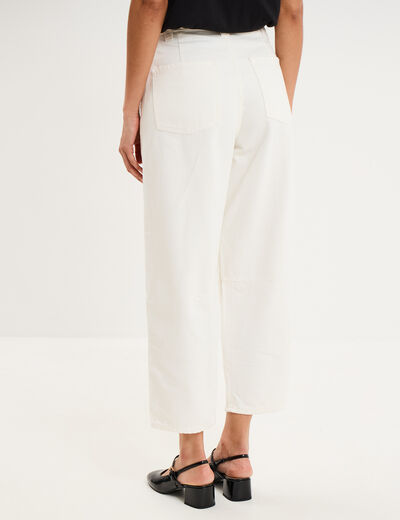 Pantalon balloon 7/8&egrave;me coton ecru femme