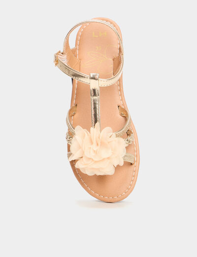 Sandales paillettes et fleurs jaune or fille