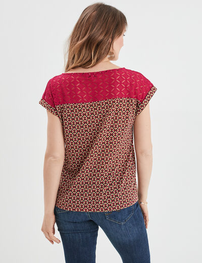 T-shirt dentelle épaules et dos rose fushia femme