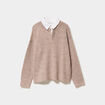Pull 2-en-1 col chemise manches longues beige femme