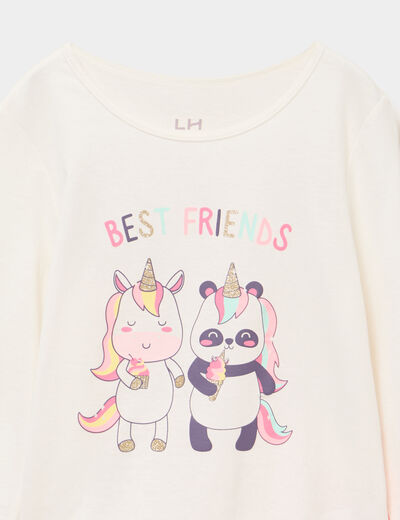 Ensemble pyjama 2 pi&egrave;ces coton blanc fille