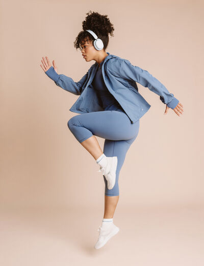 Legging corsaire de sport stretch bleu fonc&eacute; femme