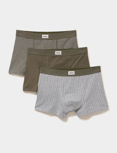 Lot 3 boxers coton stretch vert kaki homme