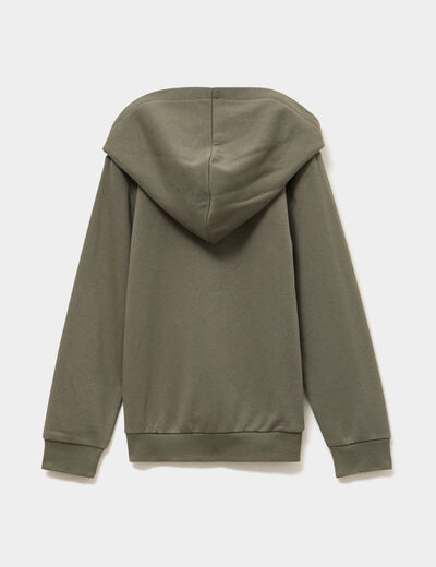 Sweat zipp&eacute; &agrave; capuche en molleton vert kaki gar&ccedil;on