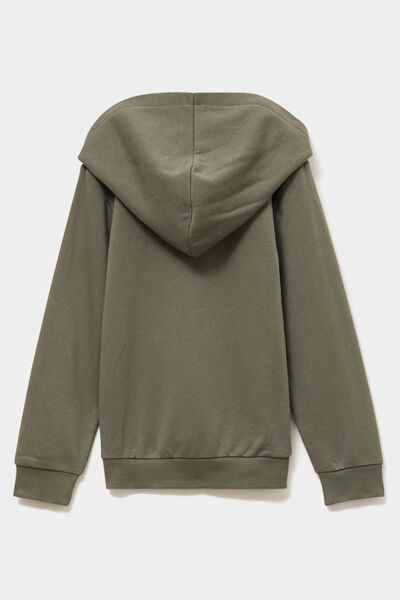 Sweat zipp&eacute; &agrave; capuche en molleton vert kaki gar&ccedil;on