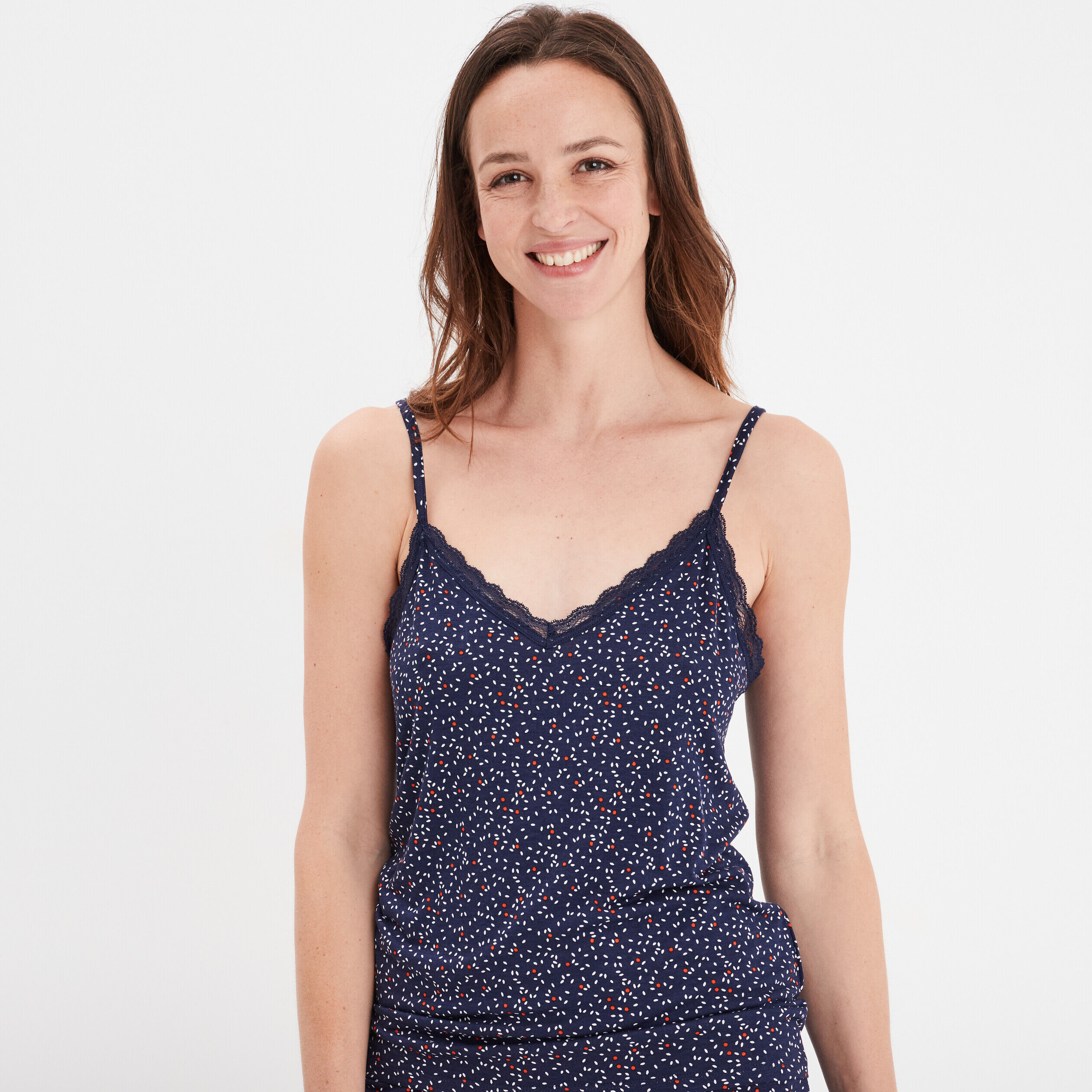 Haut de pyjama débardeur à bretelles bleu marine femme LH