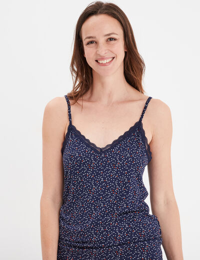 Haut de pyjama débardeur à bretelles bleu marine femme