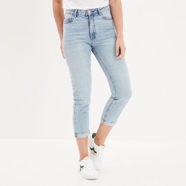 jeans mom 78eme taille haute coton denim bleach femme Jeans mom 7/8ème taille haute coton denim bleach femme