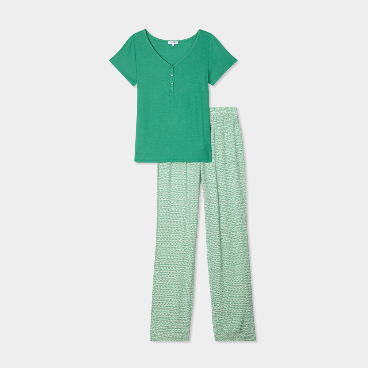 Ensemble pyjama manches courtes 2 pi&egrave;ces vert femme