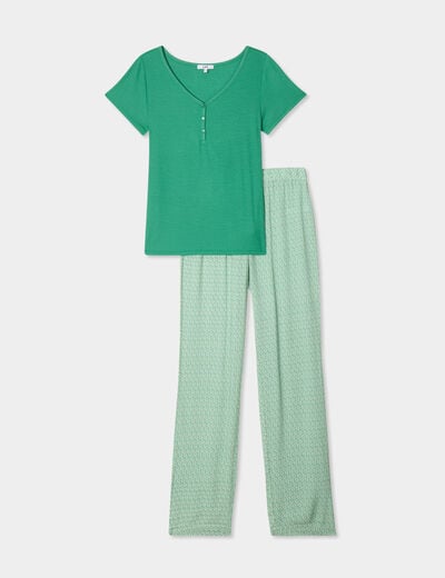 Ensemble pyjama manches courtes 2 pièces vert femme