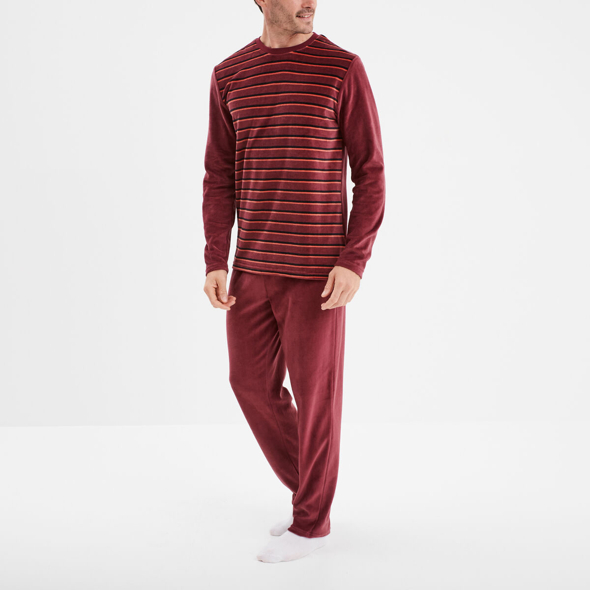 Ensemble pyjama velours 2 pièces bordeaux homme