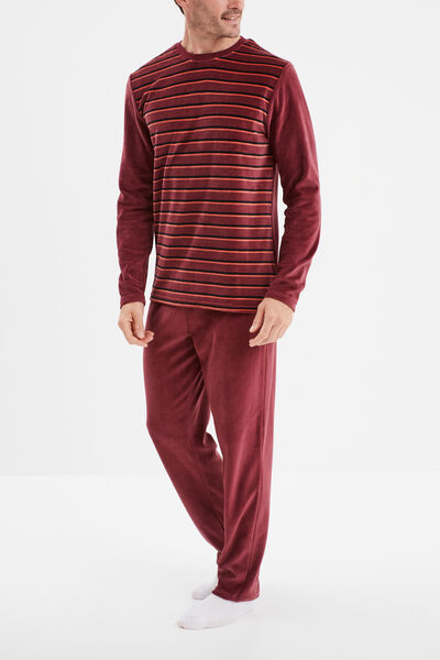 Ensemble pyjama velours 2 pi&egrave;ces bordeaux homme
