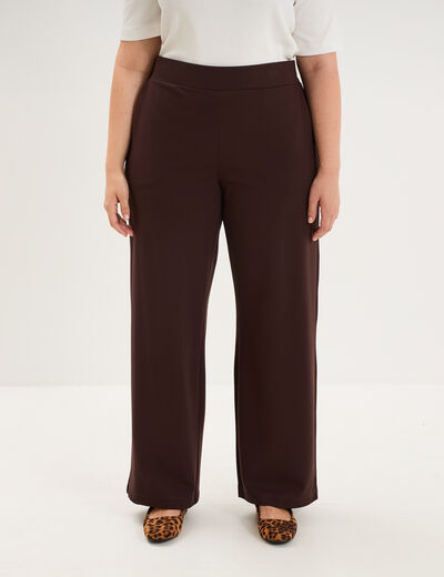 Pantalon large taille haute marron fonc&eacute; femme grande taille