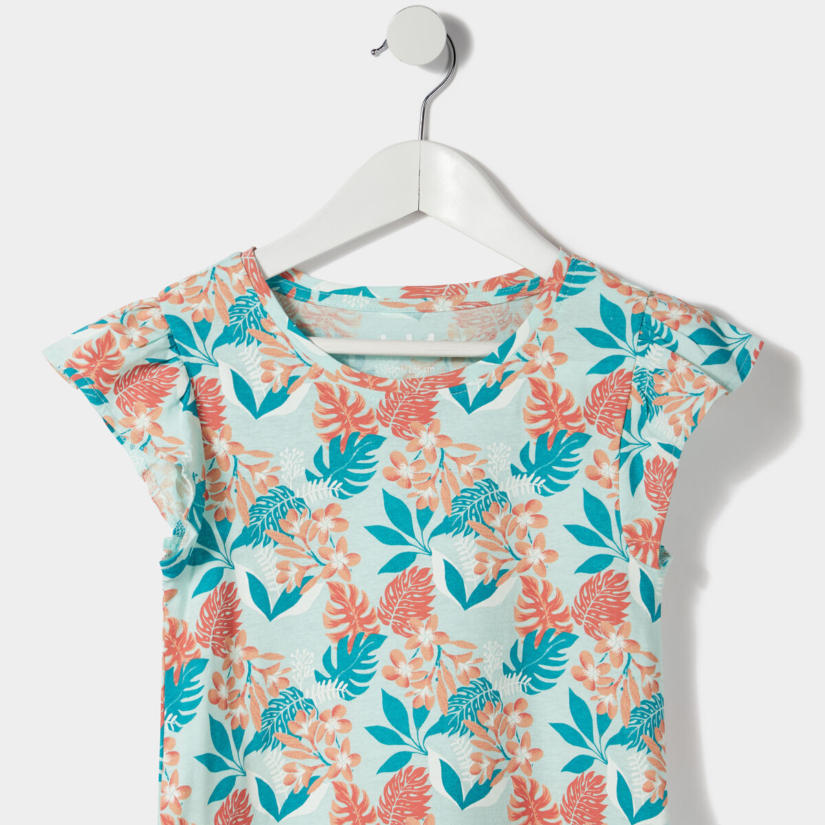 Robe courte évasée à volants bleu turquoise fille