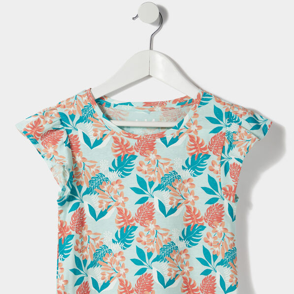 Robe courte évasée à volants bleu turquoise fille