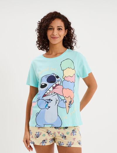 Ensemble pyjama short coton Stitch bleu turquoise femme
