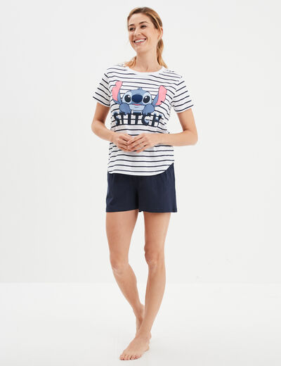 Ensemble pyjama short coton Stitch bleu marine femme