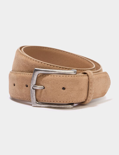 Ceinture effet su&eacute;dine boucle rectangle sable homme