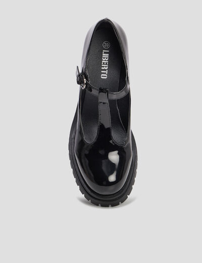 Mocassins vernis crant&eacute;s &agrave; talon noir femme