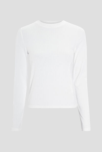 T-shirt côtelé manches longues blanc femme